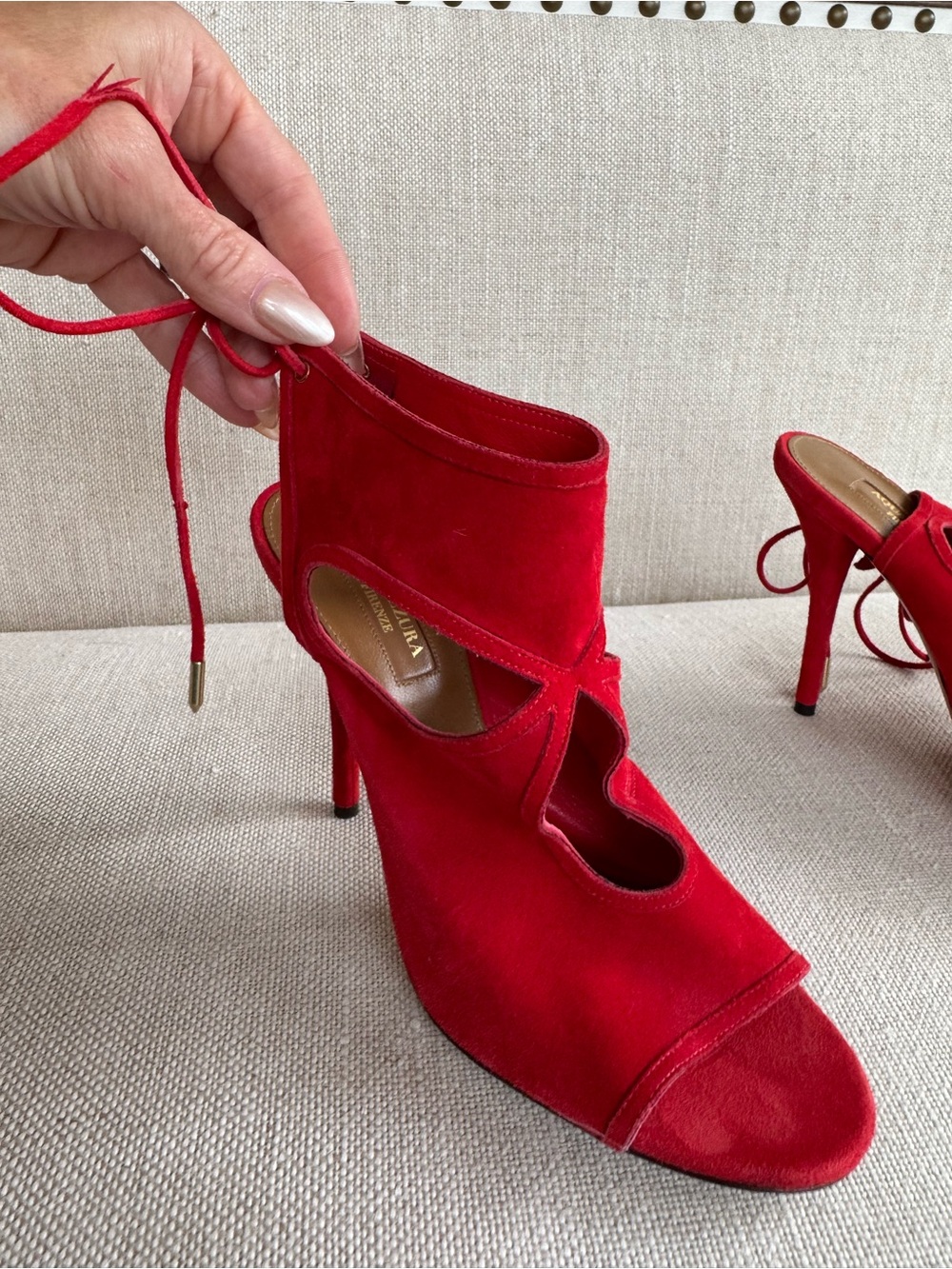 AQUAZZURA Red Suede Lace-Up High Heels - Never Worn